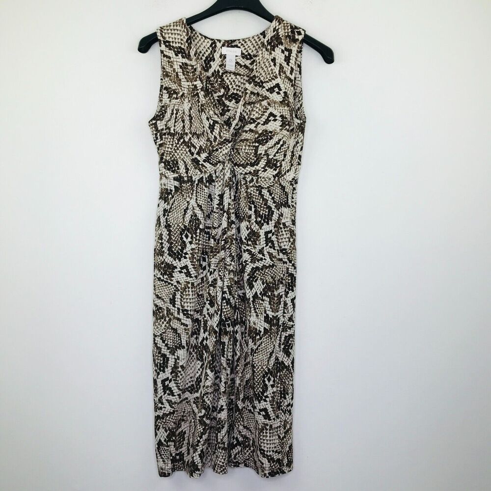 Chico's 0 Women's 4 Tank Dress Brown Snakeskin V-Neck Twist Front Sheath BK9